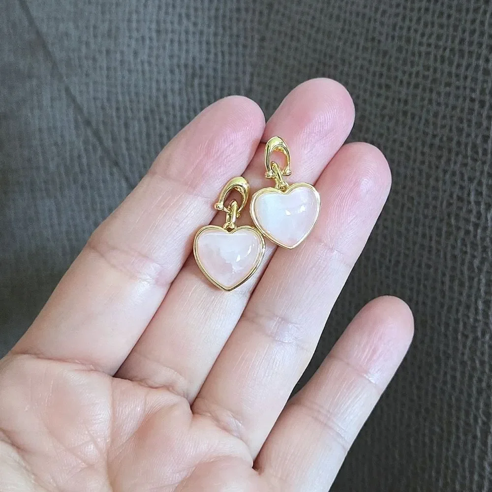 Coach Carved Rose🌹Quartz Heart💕 Drop Earrings